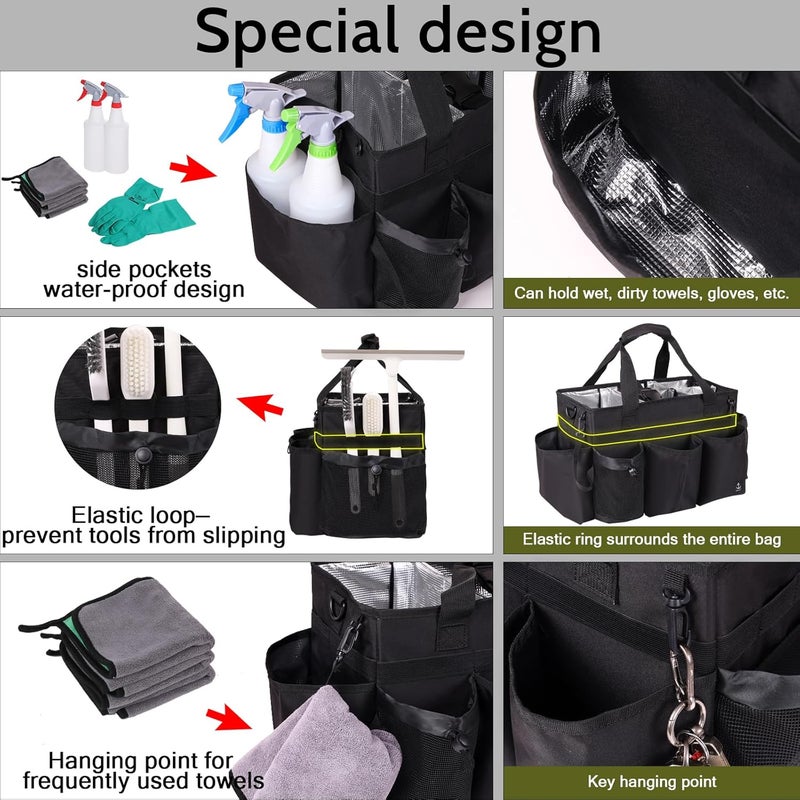 Timoxi Large Wearable Cleaning Caddy Bag with Detachable Divider, Cleaning Organizer with Handles, Cleaning Supply Tote with Adjustable Shoulder Strap&Waist Belt for Cleaners & Housekeeper (Black) - Image 4